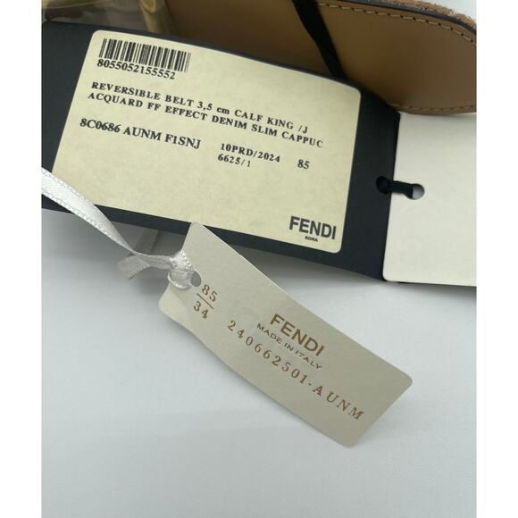 $790 NEW FENDI BEIGE LEATHER FF LOGO REVERSIBLE BELT NWT 85 AUTHENTIC! - Picture 6 of 10